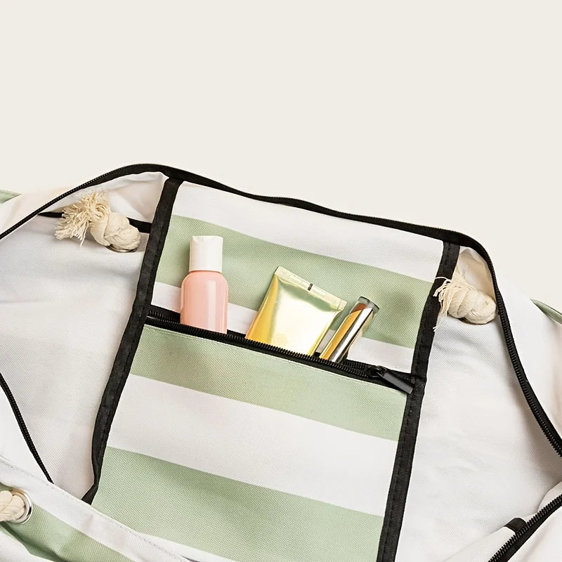 Sac de Plage Tote Rayé Imperméable - Anti-Sable Pliable Grande Capacité