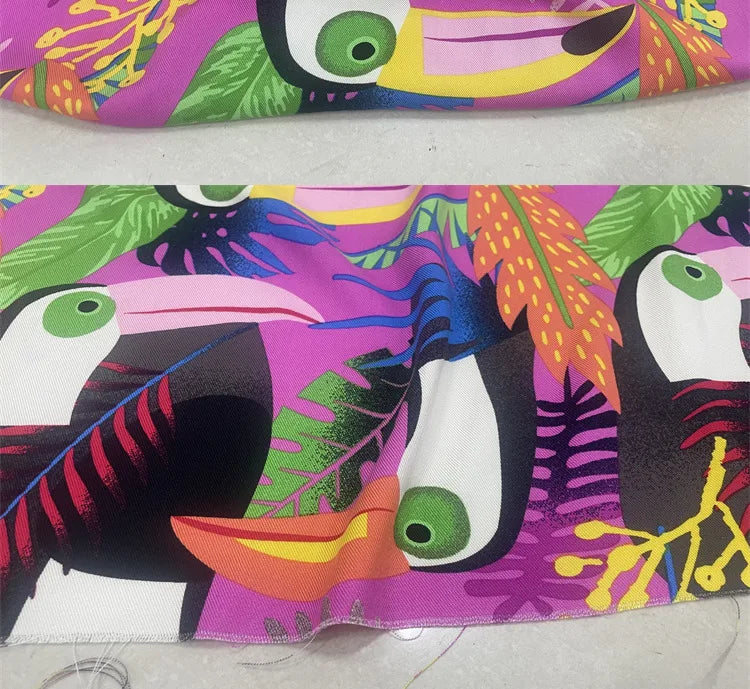 Tissu Coton Été Imprimé Floral Oiseau - Matériau Robe Plage Resort Femme 145cm