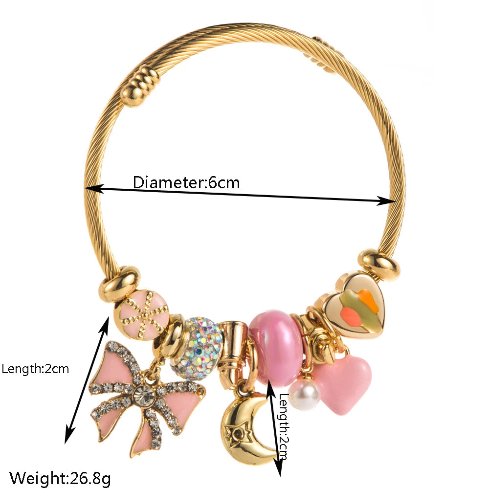 Bracelet DIY Lune & Nœud - Acier Inoxydable Ajustable