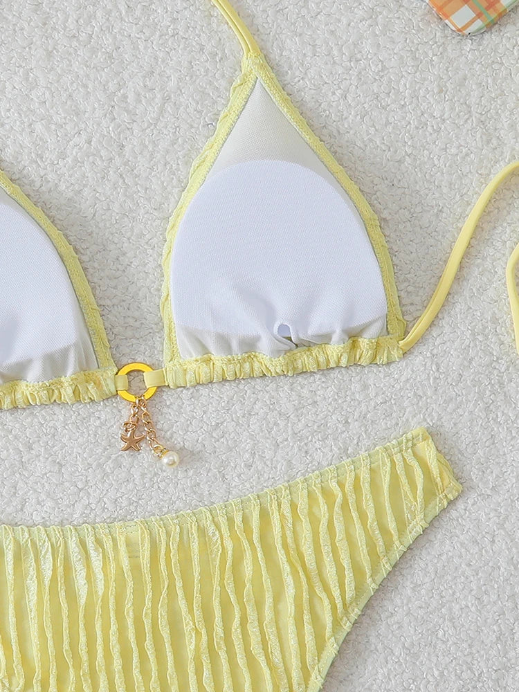 Bikini Femme 2026 Sexy à Volants - Maillot de Bain Deux Pièces Taille Basse Été Plage