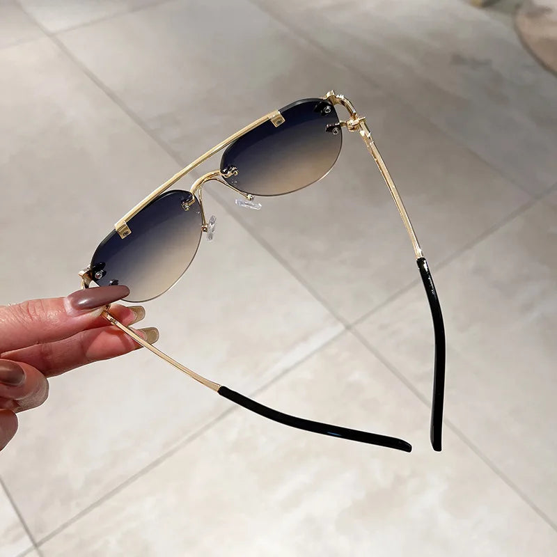 Lunettes de Soleil Femme Rimless Oversized Vintage — Luxury Glamour UV400