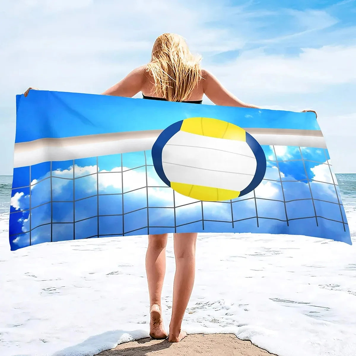 Serviette de Plage Volleyball Microfibre - Séchage Rapide Anti-Sable Absorbante