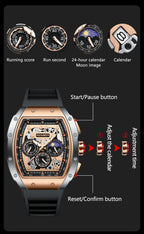 Montre Homme Sport Chronographe Waterproof — Quartz Multifonction 3ATM