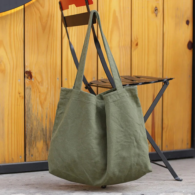 Sac de Plage Tote Canvas Minimaliste - Grande Capacité Couleur Unie Multifonction