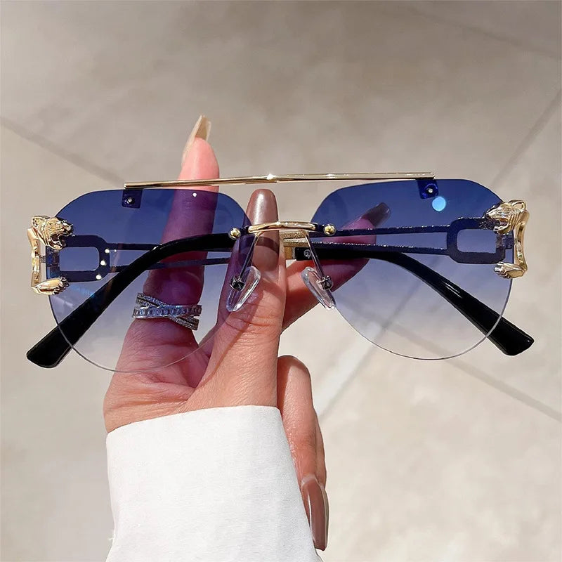 Lunettes de Soleil Femme Rimless Vintage Oversized — Luxury Fashion Élégantes