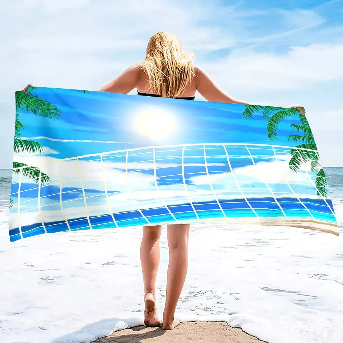Serviette de Plage Volleyball Microfibre - Séchage Rapide Anti-Sable Absorbante