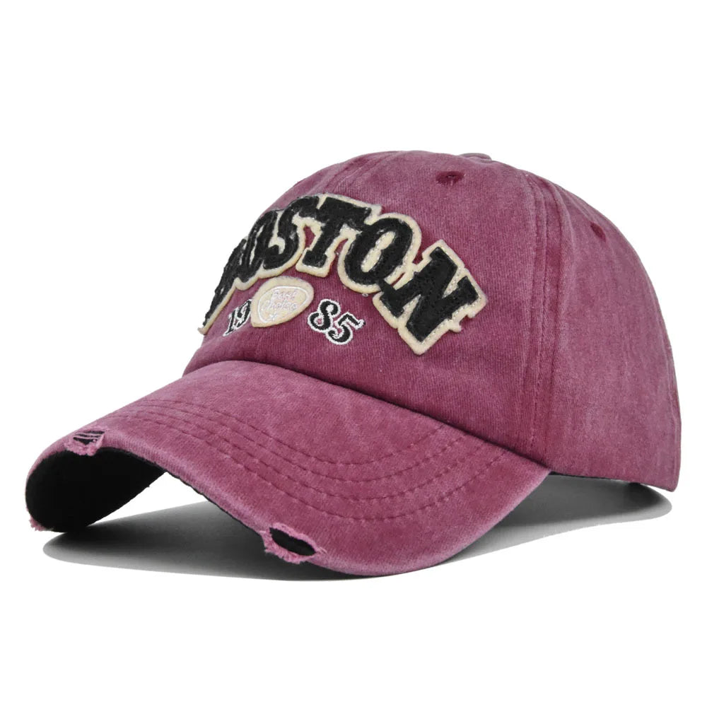 Casquette Baseball BOSTON Rétro Brodée - Chapeau Soleil Hip Hop Printemps Automne Ajustable