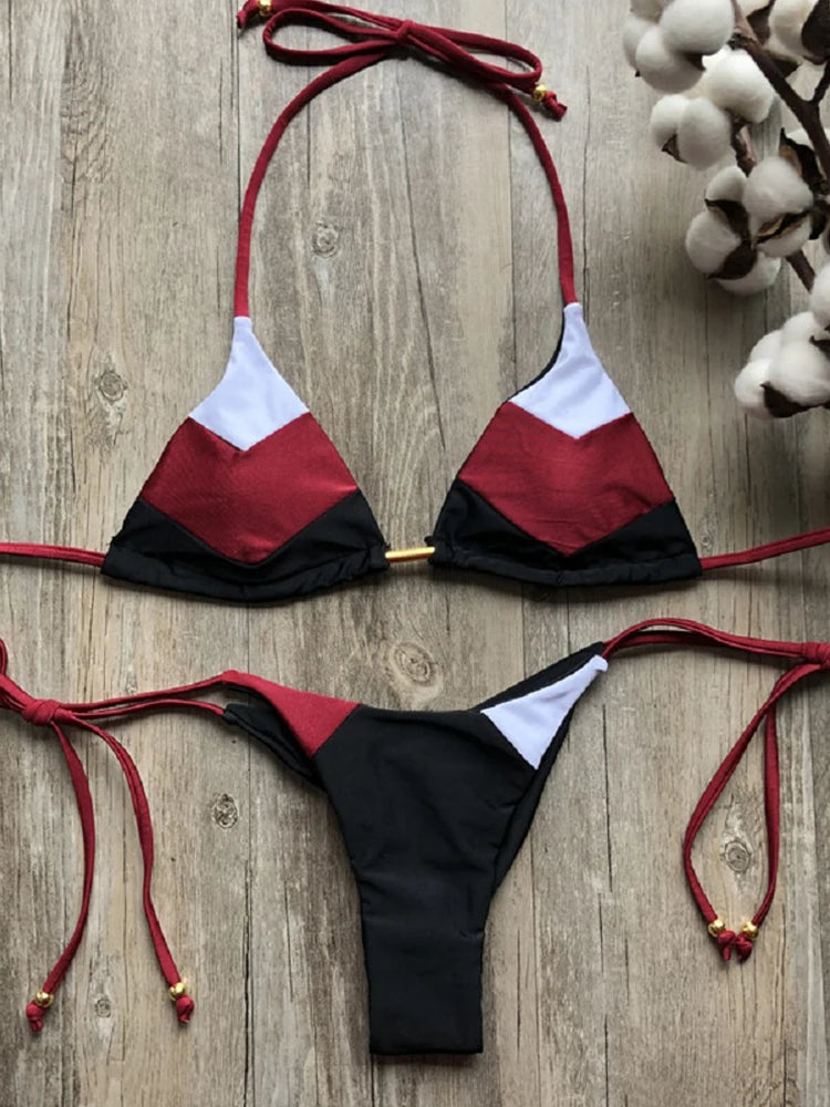 Bikini Sexy Multicolore Push-Up Femme - Maillot de Bain Côtelé Brésilien Deux Pièces