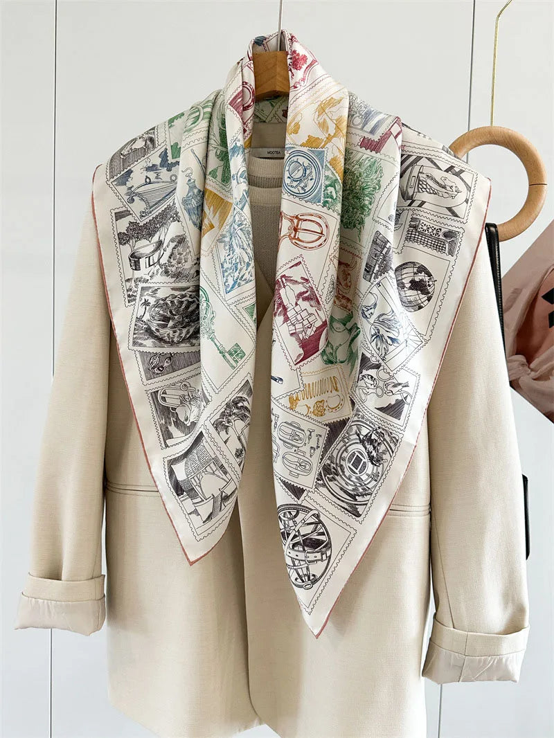 Foulard Carré Soie 100% Grand Format 88cm — Châle Écharpe Luxury Femme