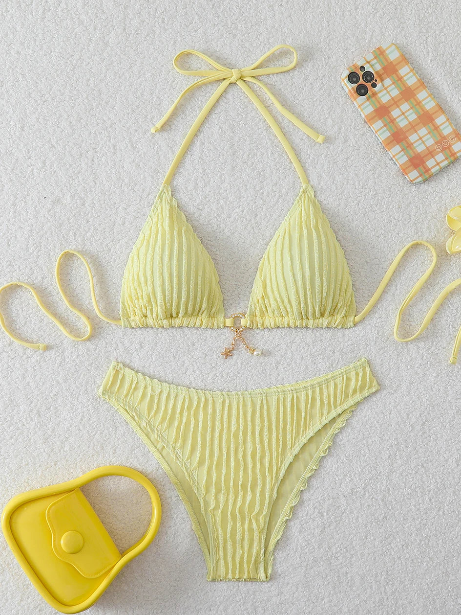 Bikini Femme 2026 Sexy à Volants - Maillot de Bain Deux Pièces Taille Basse Été Plage