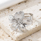 Bague Fleur Métal Ajustable — Design Élégant Quotidien Femme