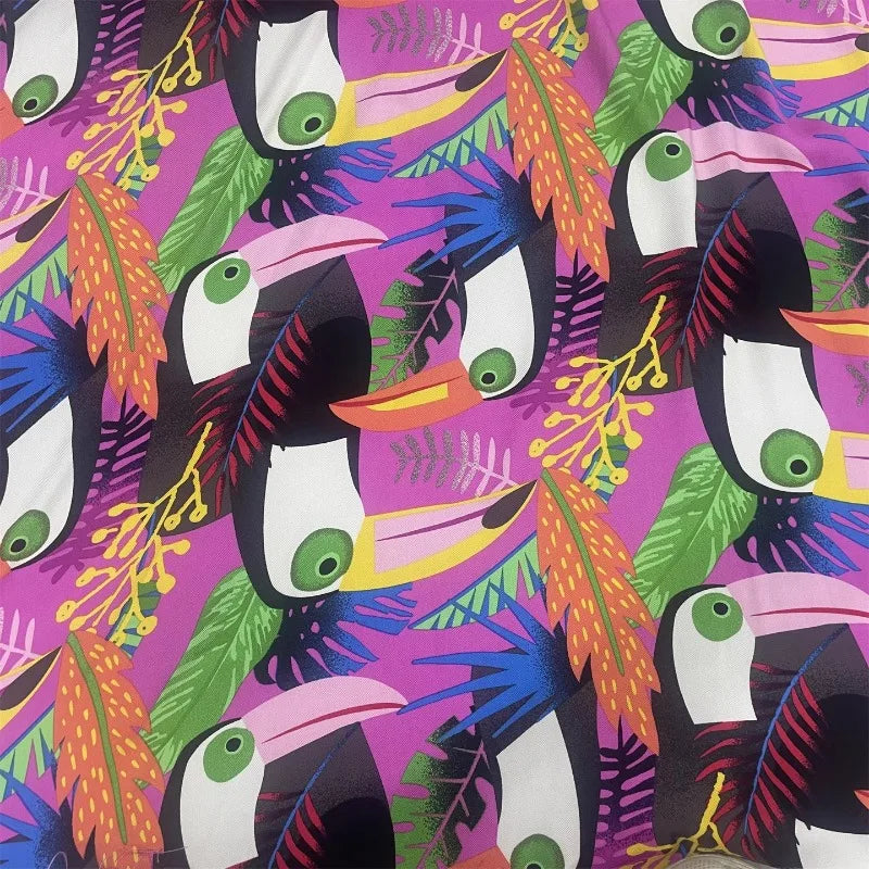 Tissu Coton Été Imprimé Floral Oiseau - Matériau Robe Plage Resort Femme 145cm