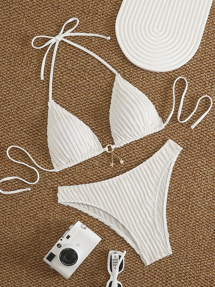 Bikini Femme 2026 Sexy à Volants - Maillot de Bain Deux Pièces Taille Basse Été Plage
