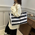 Sac de Plage Tote Rayé Imperméable - Anti-Sable Pliable Grande Capacité
