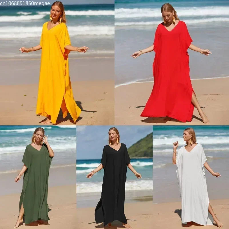 Robe de Plage Longue Cover Up - Paréo Kaftan Maxi Oversize Été