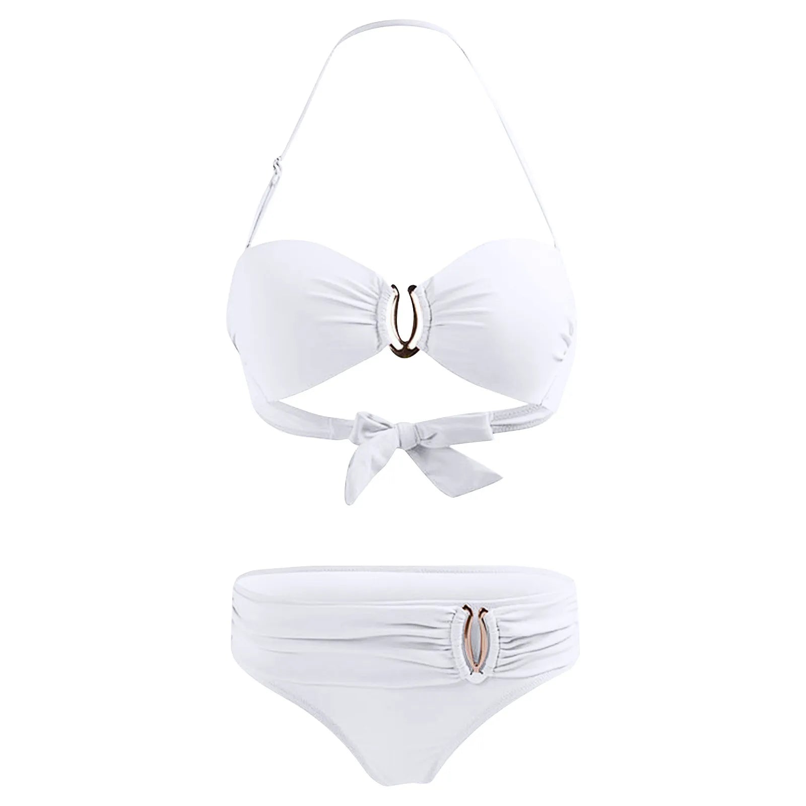 Bikini Femme Sexy Dos Nu Couleur Unie - Maillot de Bain Deux Pièces Col Halter Taille Basse Plage
