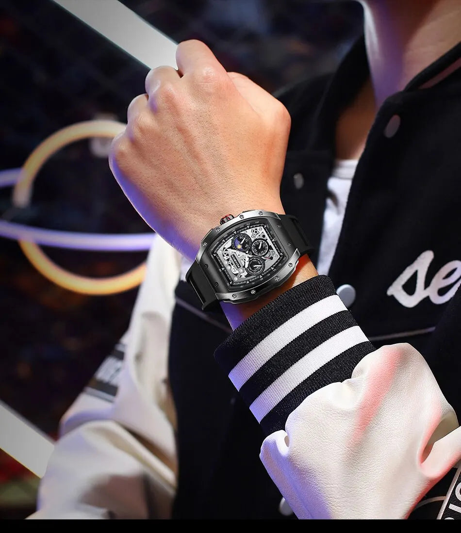Montre Homme Sport Chronographe Waterproof — Quartz Multifonction 3ATM