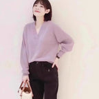 Jersey de pico 100% cachemir para mujer — Corto, Holgado, de punto, Otoño/Invierno
