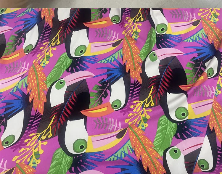 Tissu Coton Été Imprimé Floral Oiseau - Matériau Robe Plage Resort Femme 145cm