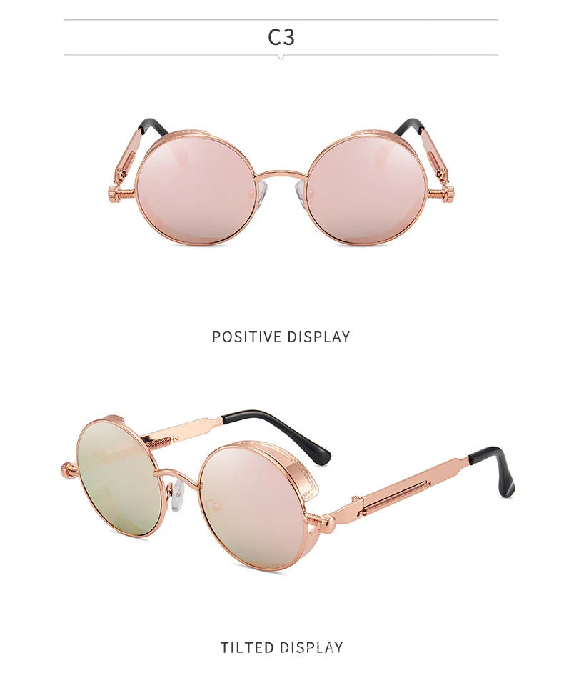 Lunettes de Soleil Steampunk Rétro Gothique - Design Rond Vintage Unisexe