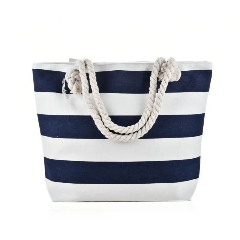 Sac de Plage Tote Canvas Rayé - Grande Capacité Épaule Shopping Femme