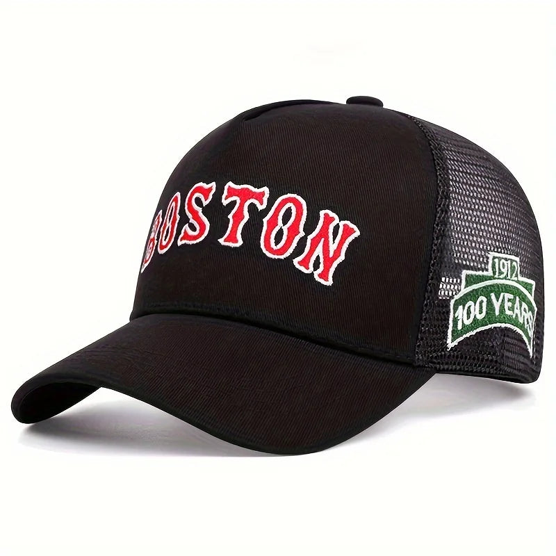 Casquette Baseball Boston Brodée 3D Trucker Cap - Filet Ajustable Unisexe Sport Outdoor
