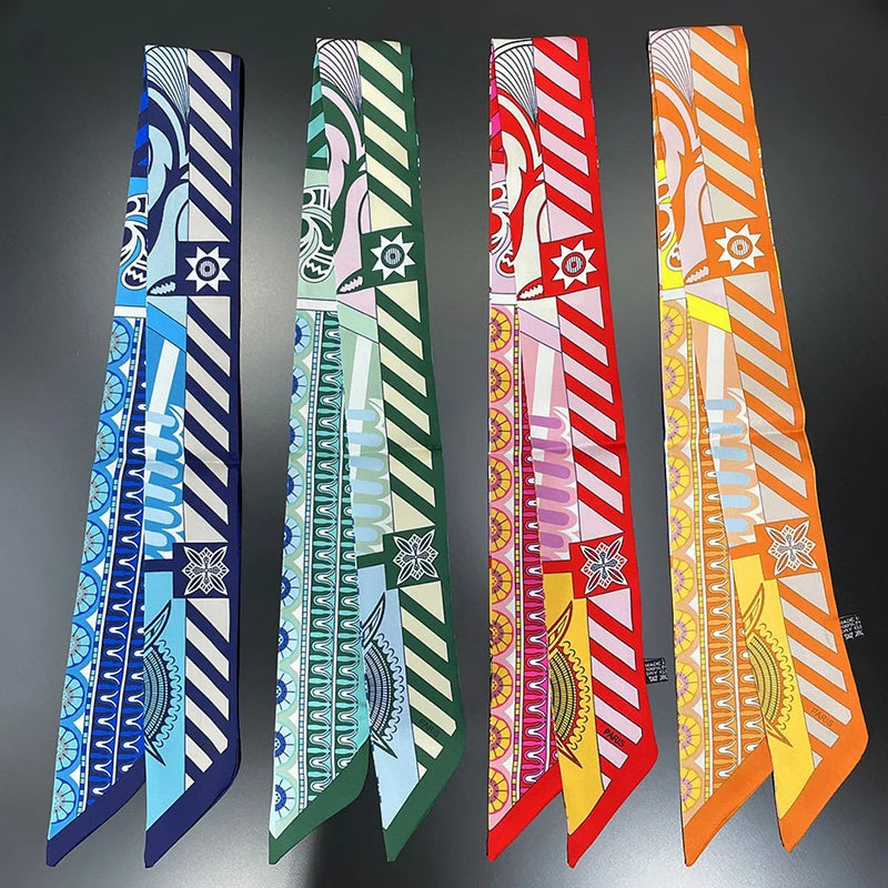 Seidenbandana mit floralem Wellenmuster - Luxus Haaraccessoire