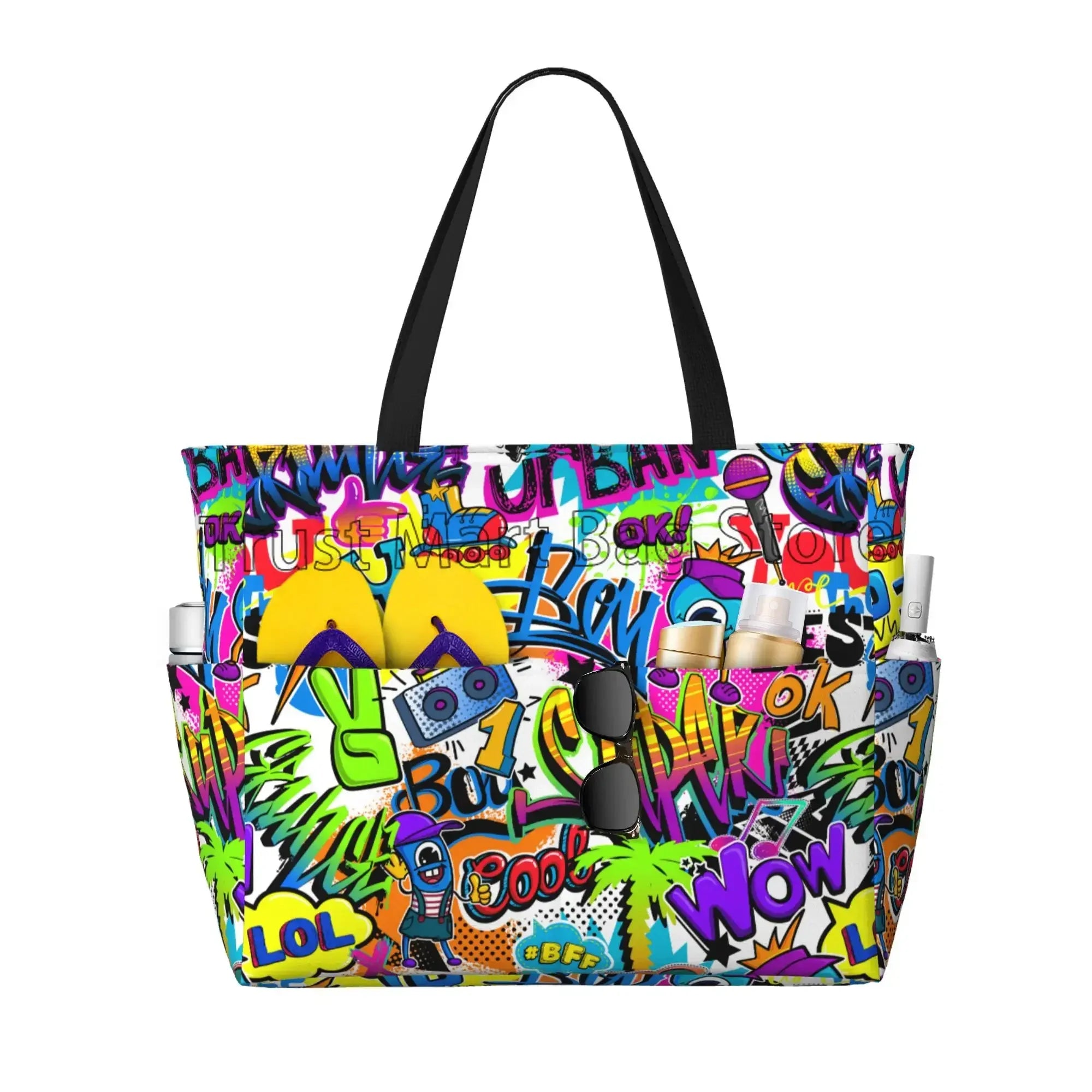 Sac de Plage Tote Graffiti Imperméable - Grande Capacité Voyage Femme