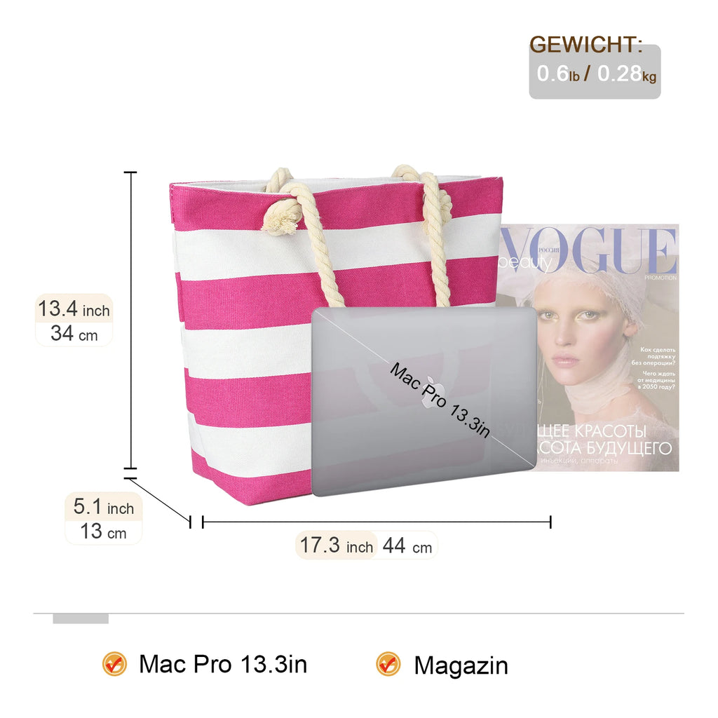 Sac de Plage Tote Canvas Rayé - Grande Capacité Épaule Shopping Femme