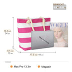 Striped Canvas Tote Beach Bag - Large Capacity Shoulder Shopping Bag for Women