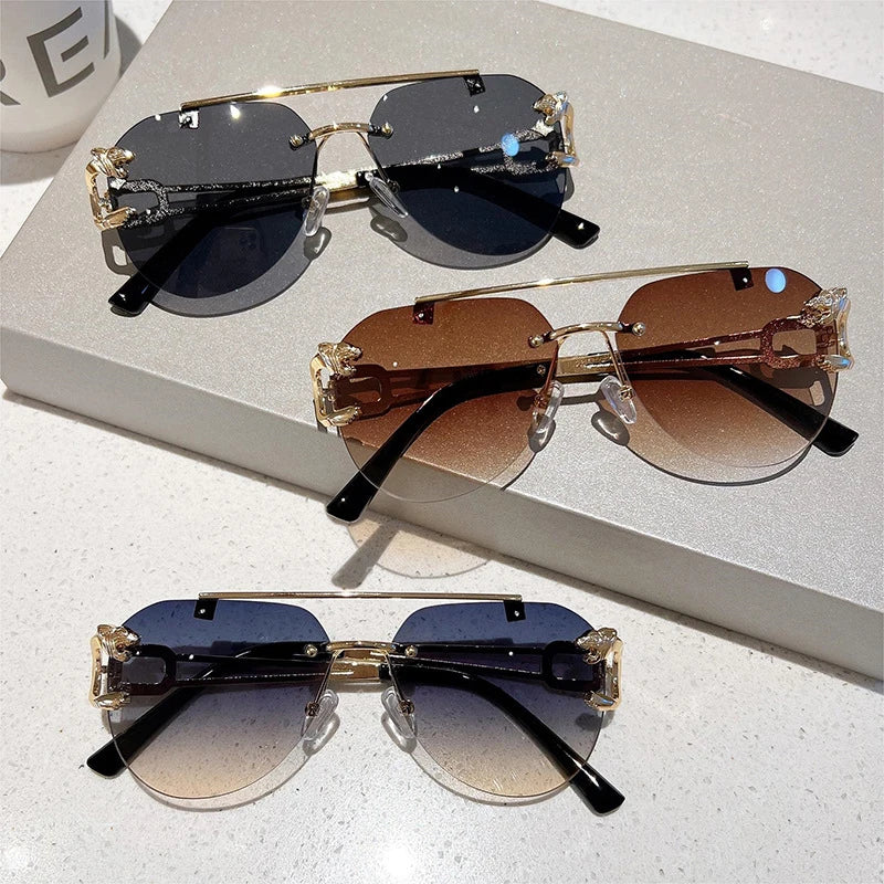 Lunettes de Soleil Femme Rimless Vintage Oversized — Luxury Fashion Élégantes