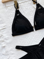 Bikini negro sexy con aberturas para mujer 2026 - Traje de baño de playa de dos piezas con efecto push-up