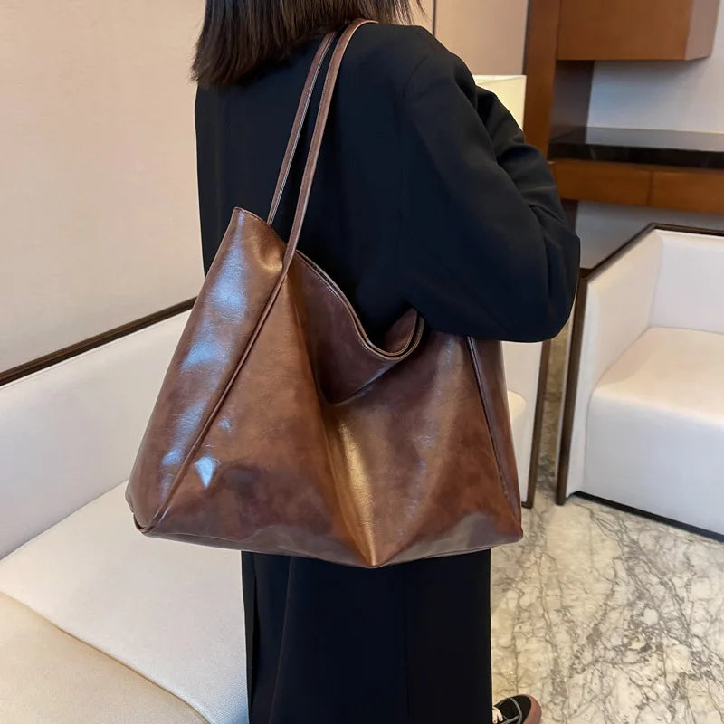 Sac Tote Femme Style Coréen Grande Capacité - Cuir Souple Épaule Rétro 2025