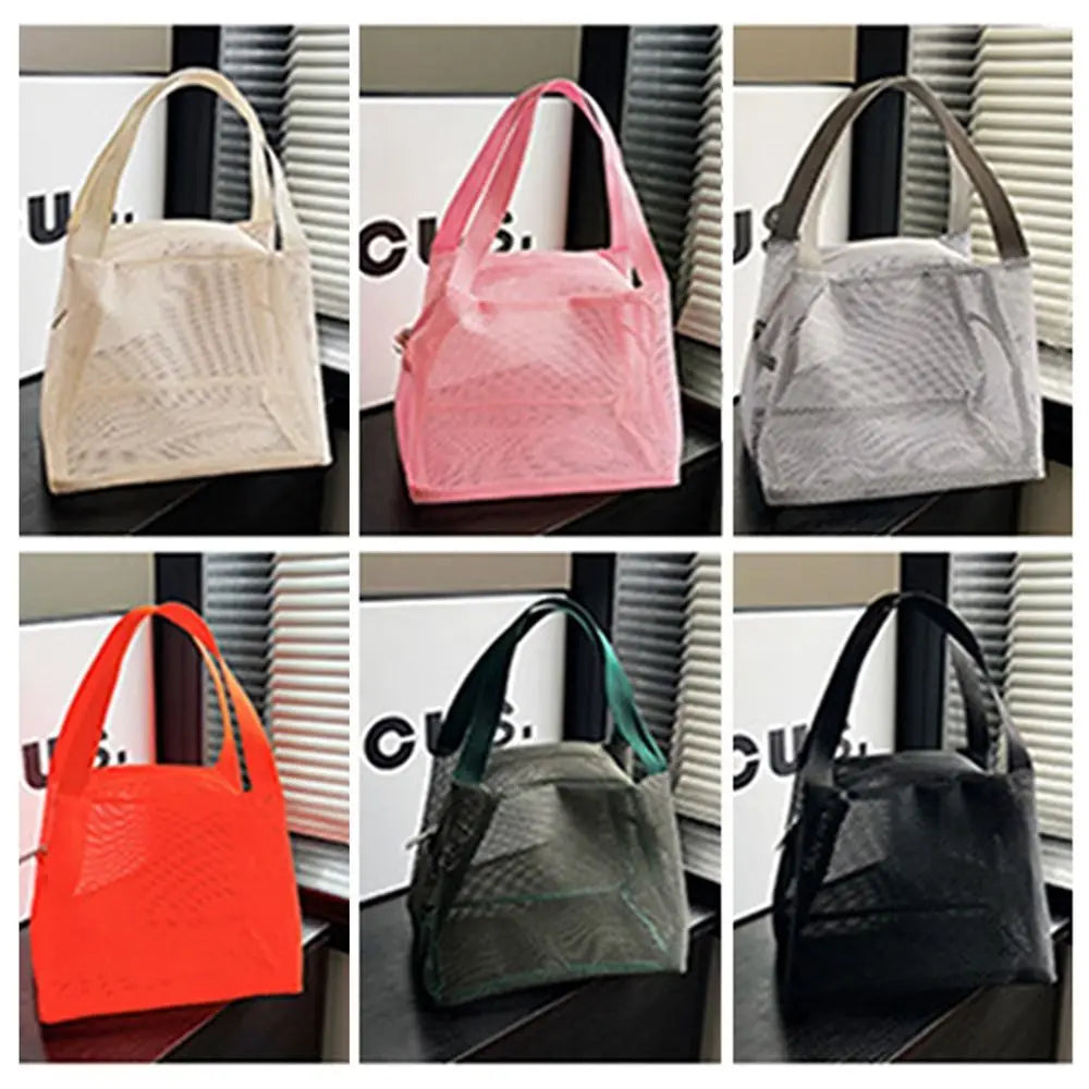 Sac de Plage Mesh Filet Réutilisable - Grande Capacité Trousse Maquillage Zip