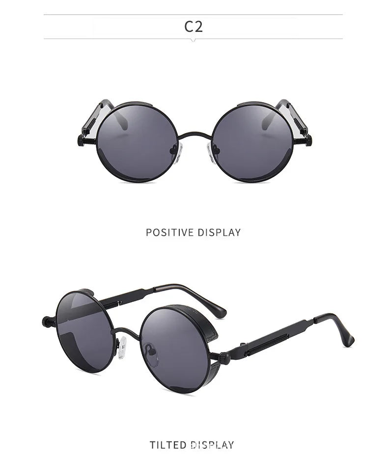 Lunettes de Soleil Steampunk Rétro Gothique - Design Rond Vintage Unisexe