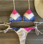 Bikini Sexy Multicolore Push-Up Femme - Maillot de Bain Côtelé Brésilien Deux Pièces