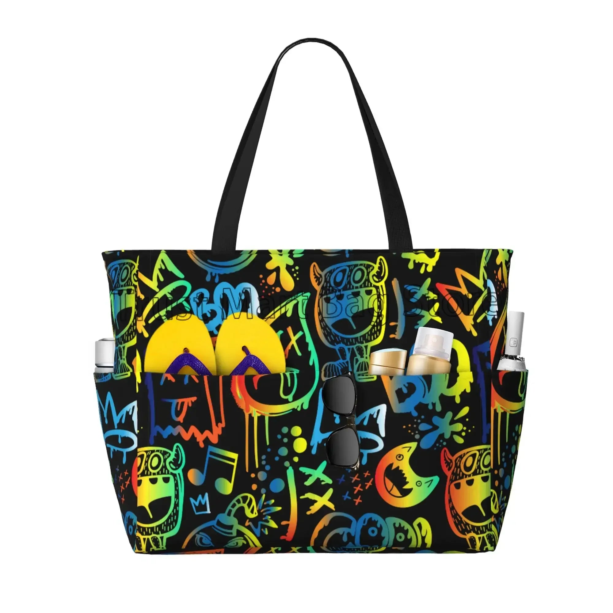 Sac de Plage Tote Graffiti Imperméable - Grande Capacité Voyage Femme