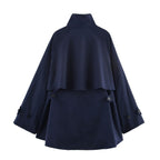 Women's Midnight Blue Cape Streetwear Coat – Avant-Garde Urban Style | FuturaTrend