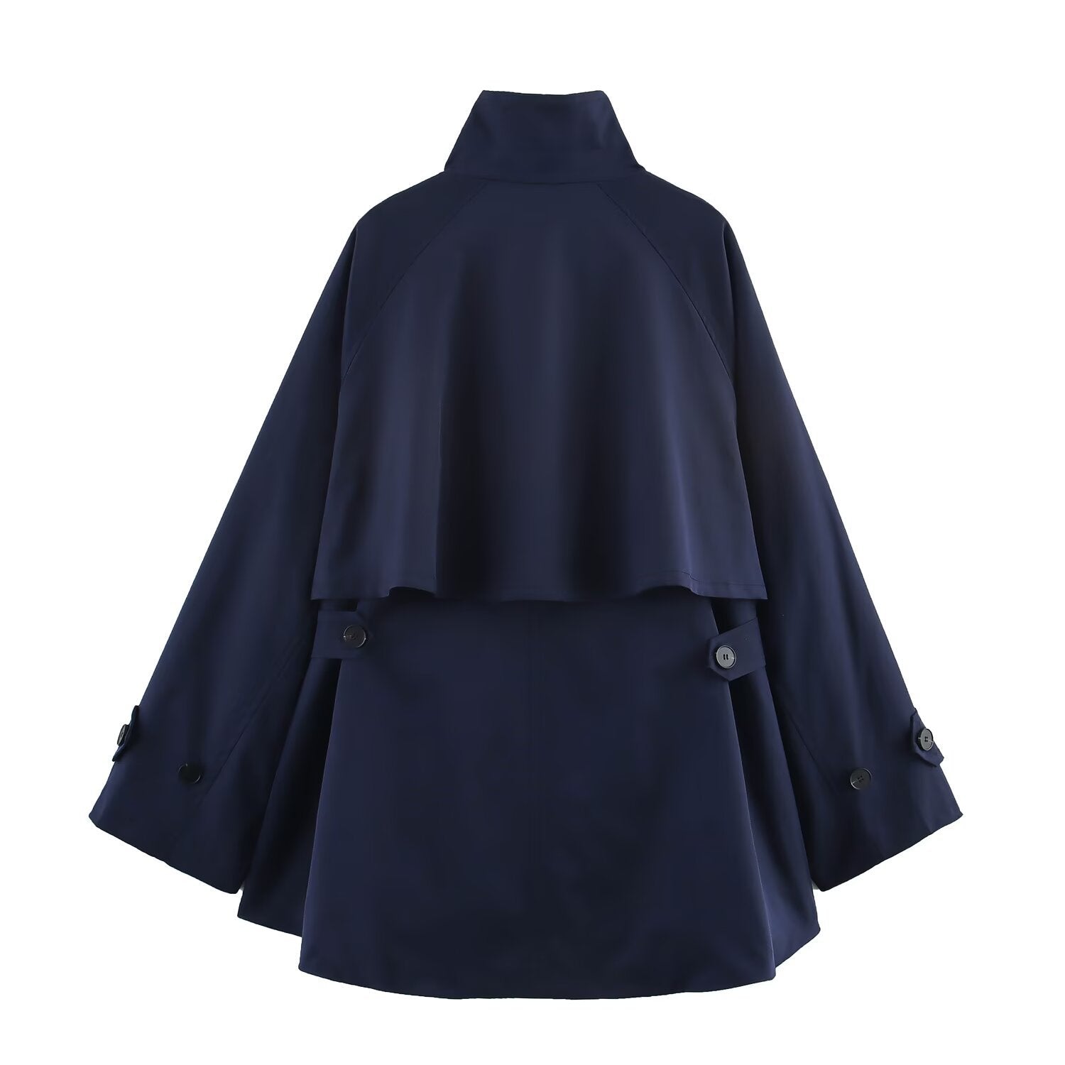 Women's Midnight Blue Cape Streetwear Coat – Avant-Garde Urban Style | FuturaTrend