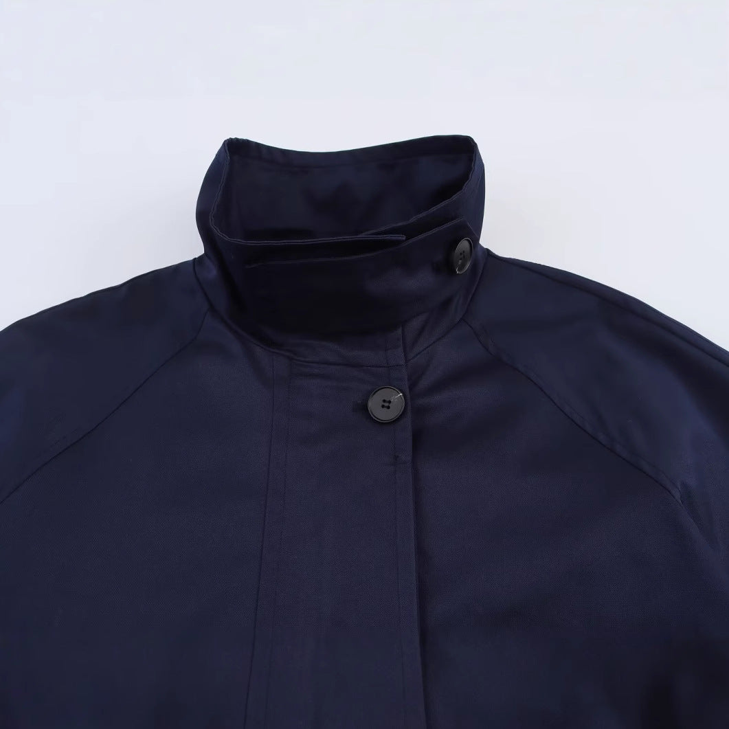 Women's Midnight Blue Cape Streetwear Coat – Avant-Garde Urban Style | FuturaTrend
