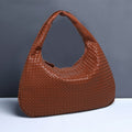 Sac Hobo Femme Cuir PU Tressé Marron Foncé — Grand Sac Épaule Bohème 47x32 cm