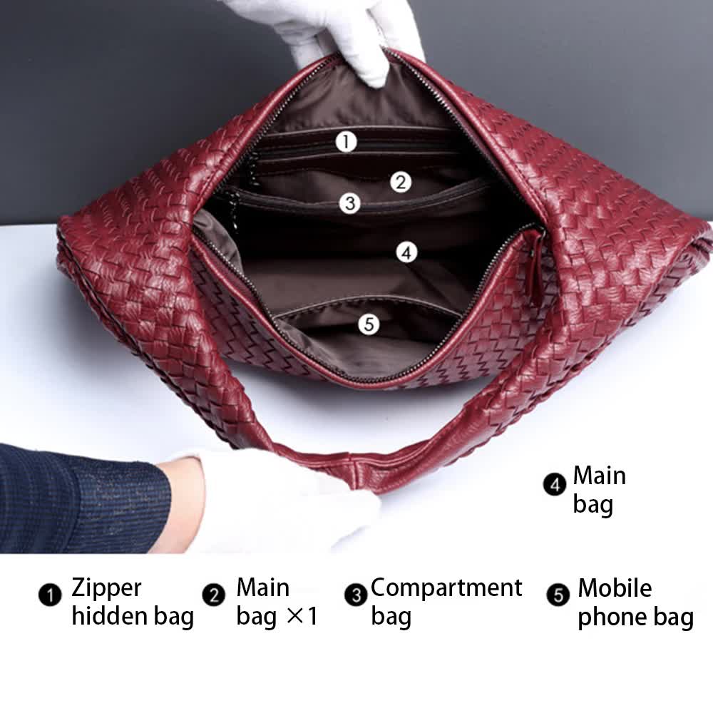 Sac Hobo Femme Cuir PU Tressé Marron Foncé — Grand Sac Épaule Bohème 47x32 cm