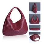 Sac Hobo Femme Cuir PU Tressé Marron Foncé — Grand Sac Épaule Bohème 47x32 cm
