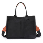 Sac Cabas Toile Femme Noir — Cartable Tote Bag Grande Capacité 34x25x17 cm