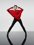 Women's Cable Knit Poncho Sweater Red – Asymmetrical Silhouette New York Style