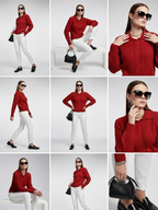 Women's Polo Neck Cable Knit Jumper Red – Luxury Preppy Uptown New York Style