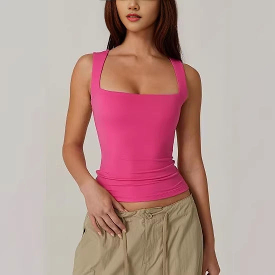 Top Camisola de Canalé con Cuello Cuadrado para Mujer - Tirantes Finos