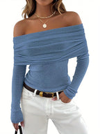 Women's Ribbed Slim Off-Shoulder Top - Fitted Cut