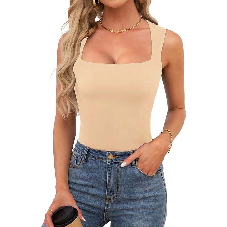 Top Camisola de Canalé con Cuello Cuadrado para Mujer - Tirantes Finos