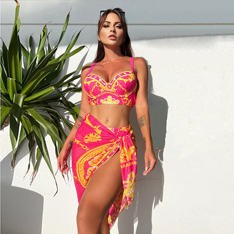 Bikini Trois Pièces Imprimé Rétro Sexy — Maillot de Bain Femme Été 2026